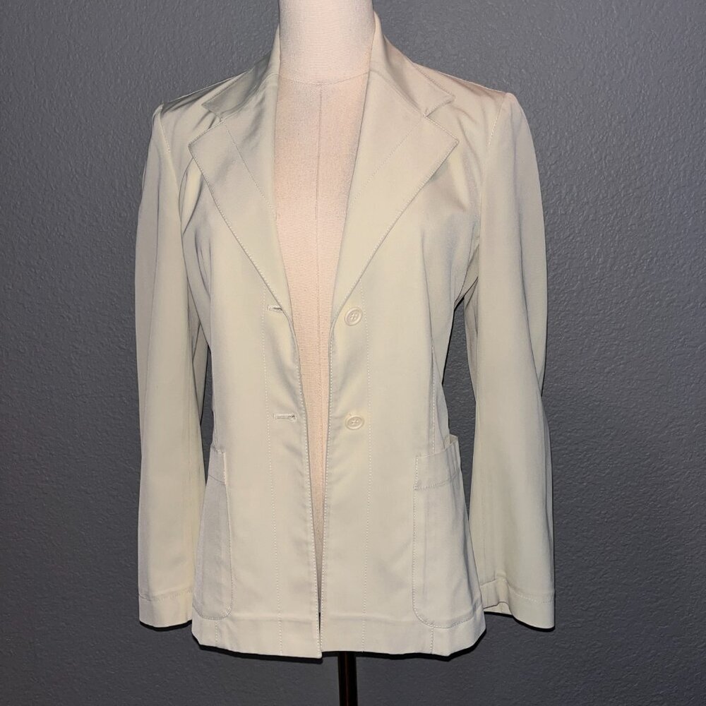 PRADA MADE IN ITALY UNILINED STRETCH SPORTY BLAZER JACKET in CREAM - EUC - IT 38 - Picture 2 of 16